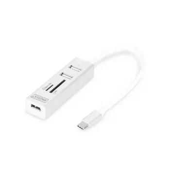 DIGITUS Hub USB 2.0 Type-C con lector de tarjetas 3x USB 2.0. 1x SD, 1x MicroSD Carcasa de aluminio