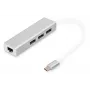 DIGITUS Hub USB 3.0 Type-C de 3 puertos con Gigabit Ethernet 3x USB A/H,1xUSB C/M,1x RJ45 LAN