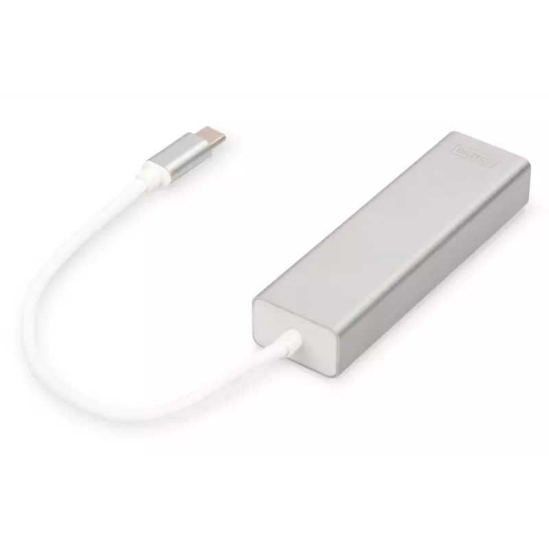 DIGITUS Hub USB 3.0 Type-C de 3 puertos con Gigabit Ethernet 3x USB A/H,1xUSB C/M,1x RJ45 LAN