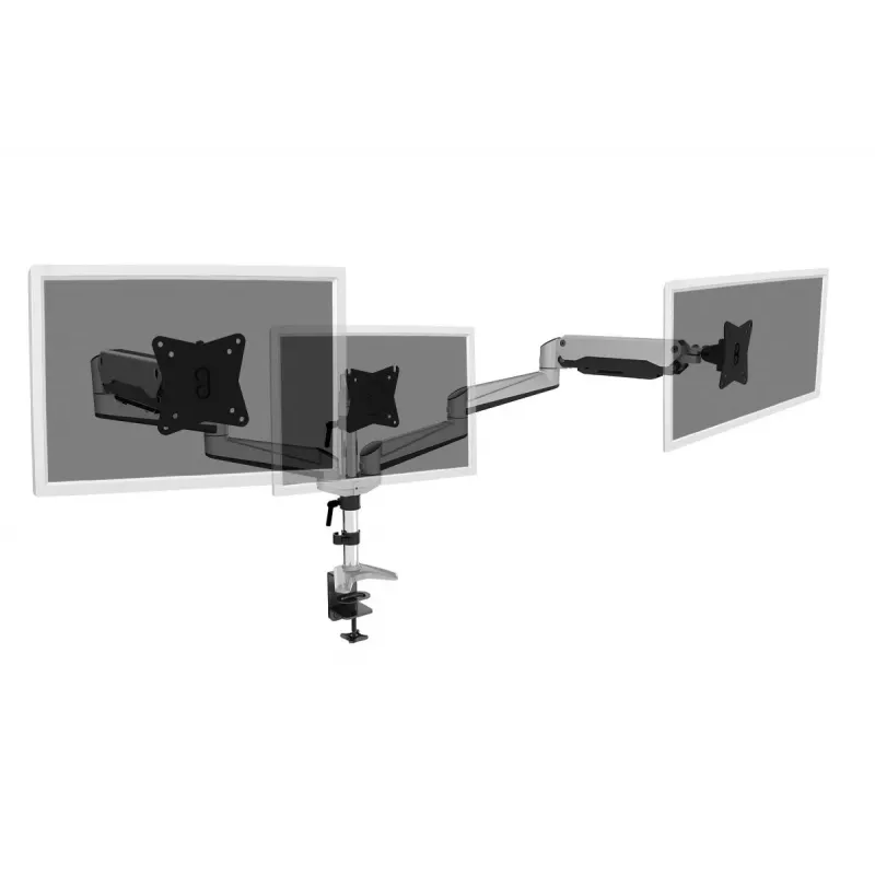 DIGITUS Soporte de mesa universal para triple monitor con brazo de gas y montaje con abrazadera