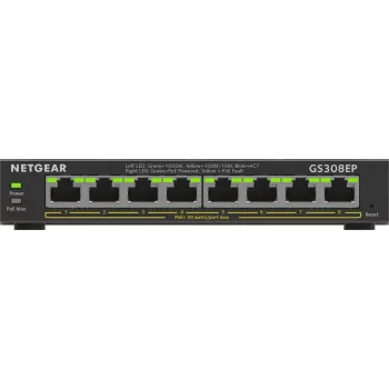 NETGEAR Switch Gigabit Ethernet PoE+ Plus de 8 puertos (GS308EP) Gestionado L2/L3 Gigabit Ethernet (10/100/1000) Power over Ethernet (PoE) Negro
