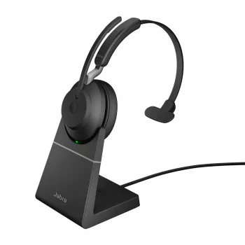 Jabra Evolve2 65 USB-A UC Mono con base de carga - negro, inalámbrico, oficina/call center, 20 - 20000 Hz, 99,2 g, auriculares, negro