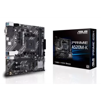 Placa base ASUS PRIME A520M-K, chipset AMD A520, socket AM4, micro ATX, 2x DDR4, 64 GB, 1x M.2, 4x SATA III, HDMI 2.1
