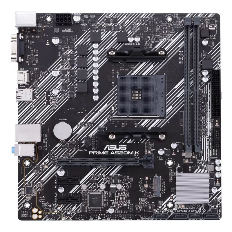 Placa base ASUS PRIME A520M-K, chipset AMD A520, socket AM4, micro ATX, 2x DDR4, 64 GB, 1x M.2, 4x SATA III, HDMI 2.1