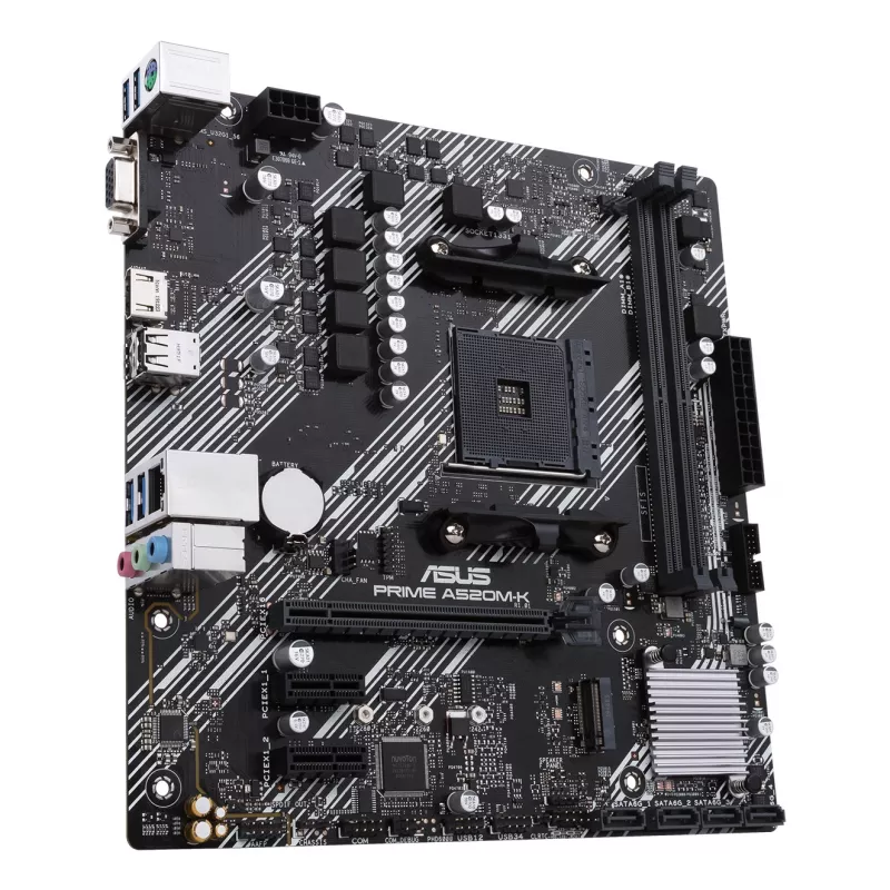 Placa base ASUS PRIME A520M-K, chipset AMD A520, socket AM4, micro ATX, 2x DDR4, 64 GB, 1x M.2, 4x SATA III, HDMI 2.1