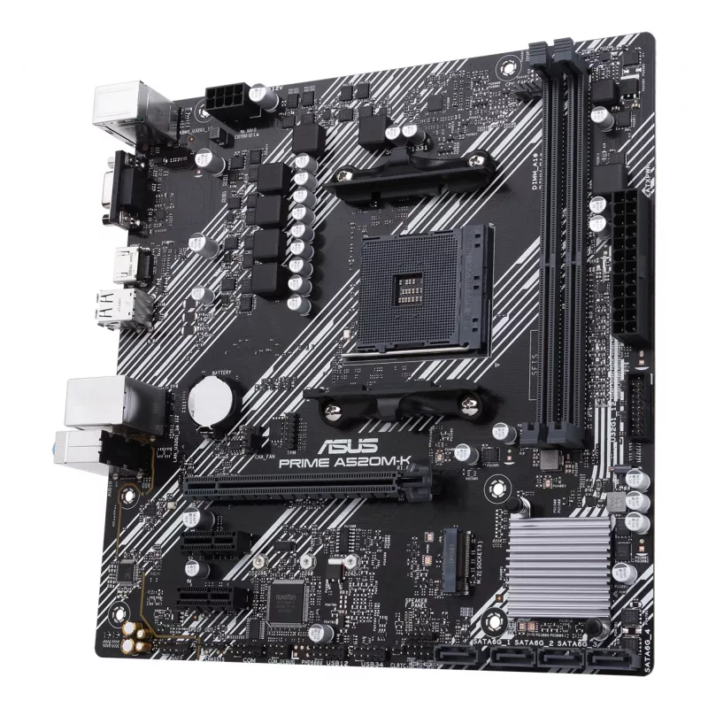 Placa base ASUS PRIME A520M-K, chipset AMD A520, socket AM4, micro ATX, 2x DDR4, 64 GB, 1x M.2, 4x SATA III, HDMI 2.1