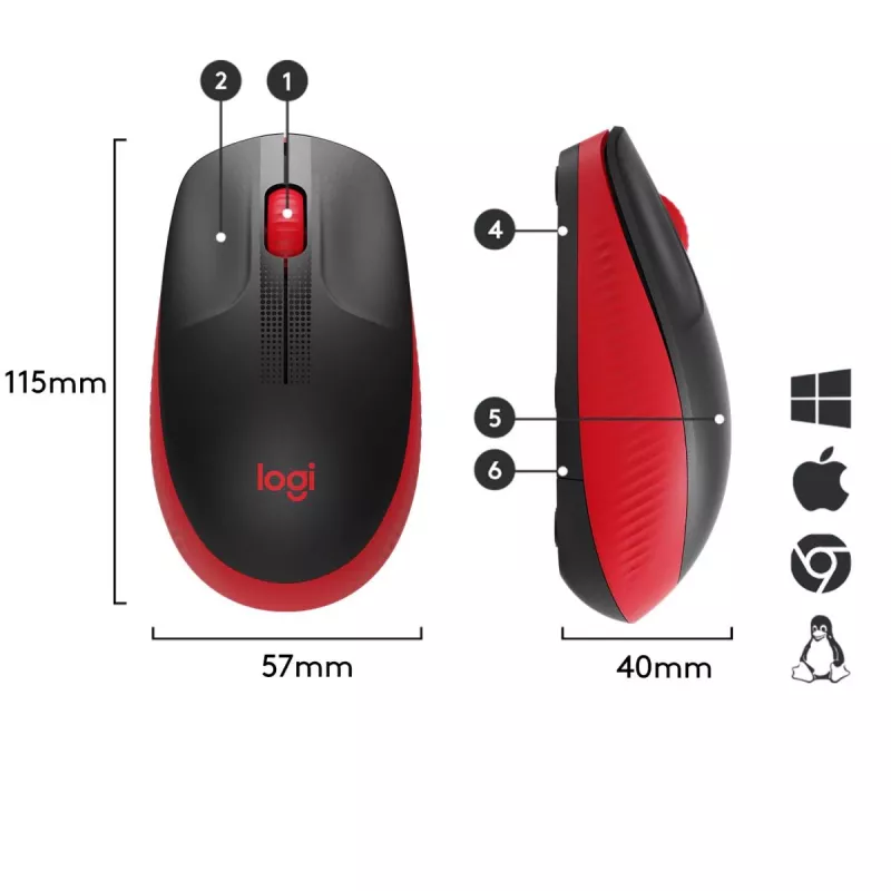 Ratón Logitech M190 Wireless USB rojo