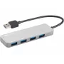 Sandberg USB 3.0 Hub 4 Puertos SAVER, USB 3.2 Gen 1 (3.1 Gen 1) Type-A, USB 3.2 Gen 1 (3.1 Gen 1) Type-A, 5000 Mbit/s, Plata, Aluminio, 40 g