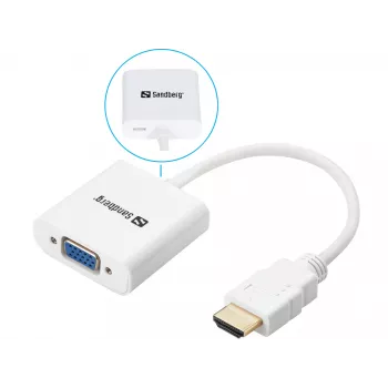 Sandberg Convertidor HDMI a VGA, VGA (D-Sub), HDMI Type A (Estándar), Conector macho, Conector hembra, Blanco, RoHS