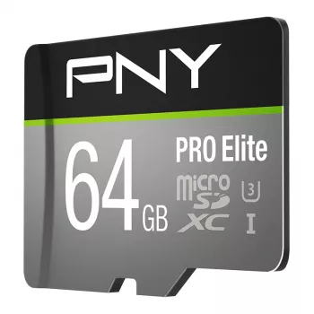 PNY Micro-SD Pro Elite 64 GB Clase 10 UHS-I U3 A1 V30 con adaptador SD