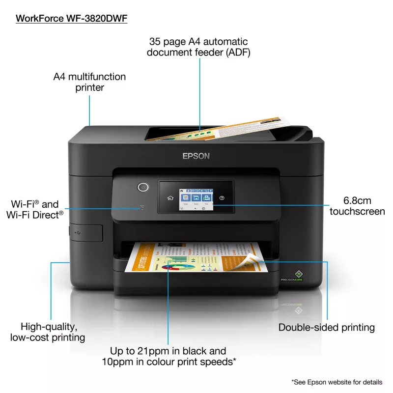 Epson WorkForce Pro WF-3820DWF Inyección de tinta A4 4800 x 2400 DPI 21 ppm Wi-Fi