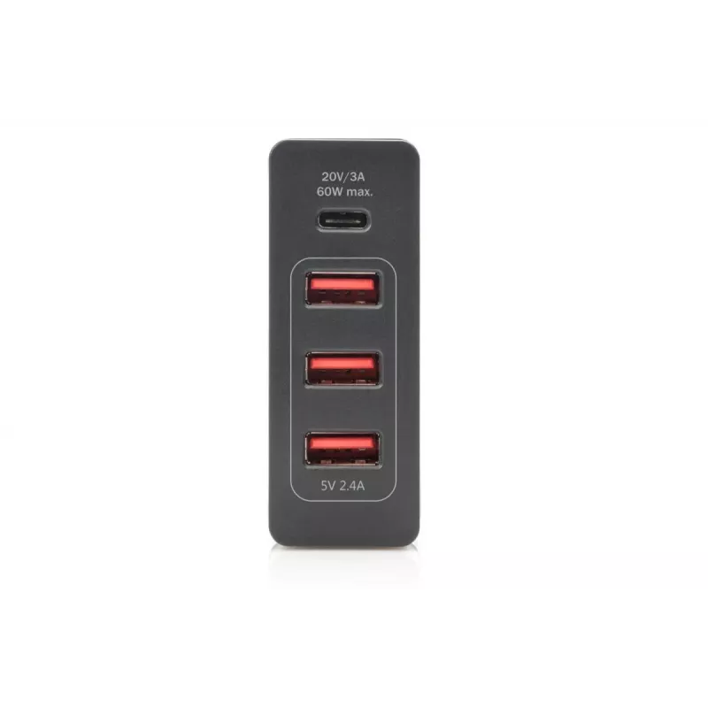 DIGITUS cargador USB de 4 puertos, 72 W 1x USB-C (PD) 5,9,15,20 V/3 A, 3x USB-A 5 V/2,4 A, negro