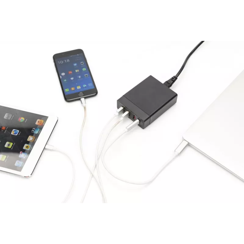 DIGITUS cargador USB de 4 puertos, 72 W 1x USB-C (PD) 5,9,15,20 V/3 A, 3x USB-A 5 V/2,4 A, negro