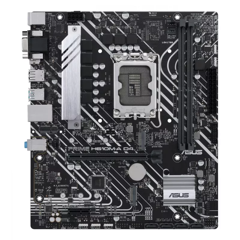 ASUS PRIME H610M-A D4-CSM placa base, Intel H610, LGA 1700, micro ATX, 2x DDR4 DIMM, máx. 64 GB, 2x M.2, 4x SATA III, HDMI, DisplayPort, VGA, Gigabit LAN