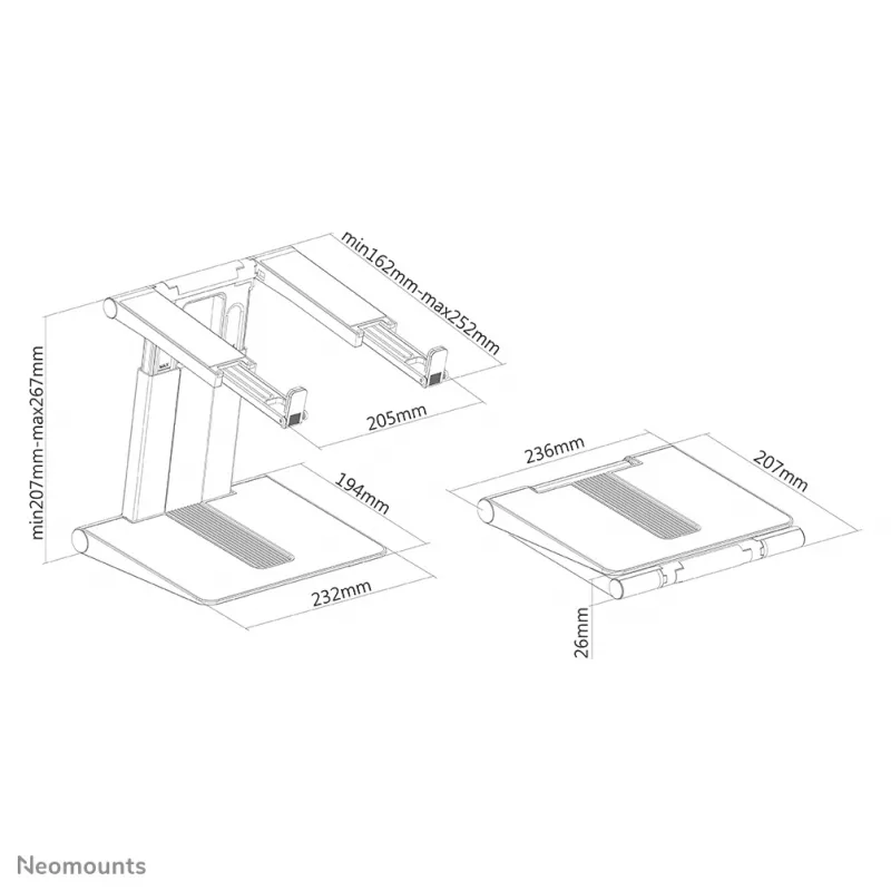 Soporte para portátil Neomounts NSLS200 10-17 inch – altura ajustable – plegable – compacto – universal