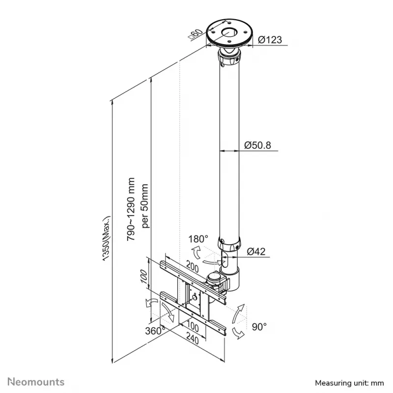 Soporte de techo para monitor/TV Neomounts FPMA-C100 10-30