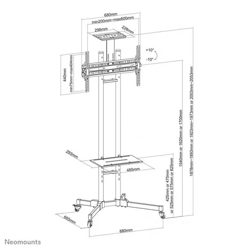 Neomounts PLASMA-M1700E Carro para TV 32-70 inch, Negro, soporte de suelo portátil, acero, 50 kg, 81,3 cm (32 inch), 177,8 cm (70 inch)