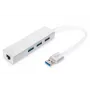 DIGITUS USB 3.0, Hub de 3 puertos y adaptador Gigabit-LAN 3xUSB A/H, 1xUSB A/M, 1xRJ45 LAN Compatible con Windows y Mac OS