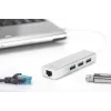 DIGITUS USB 3.0, Hub de 3 puertos y adaptador Gigabit-LAN 3xUSB A/H, 1xUSB A/M, 1xRJ45 LAN Compatible con Windows y Mac OS