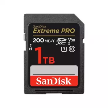 Tarjeta de memoria flash SDXC SANDISK Extreme PRO 1TB UHS-I U3 V30 Clase 10, hasta 200 MB/s de lectura, 140 MB/s de escritura, resistente a golpes, negra
