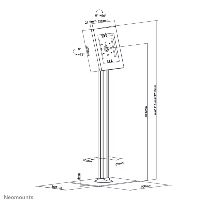 Neomounts FL15-650WH1 soporte de suelo para tablet 9,7-11 pulgadas – con cerradura