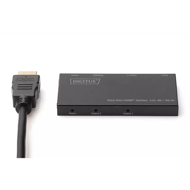 DIGITUS splitter HDMI ultra fino, 1x2, 4K/60Hz HDR, HDCP 2.2, 18 Gbps, alimentación Micro-USB