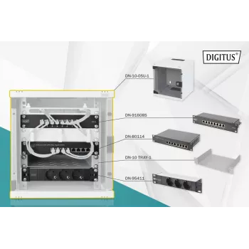 DIGITUS pack de red 10in – armario 6U, balda gris, PDU, switch de 8 puertos, patch panel CAT6