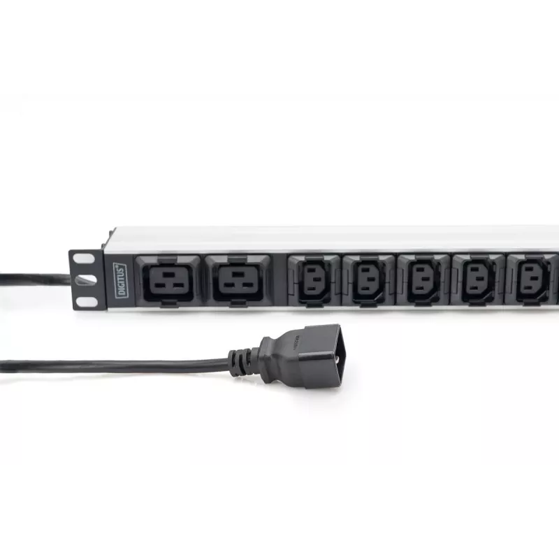 DIGITUS PDU de aluminio 1U para rack 8x C13 2x C19 16A 230VAC 50/60Hz conector IEC C20