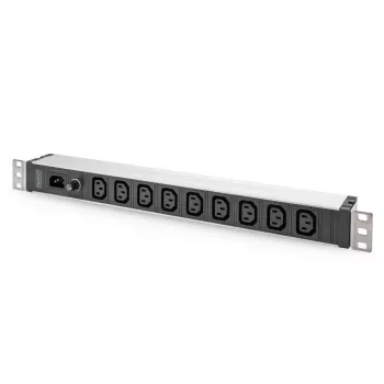 DIGITUS PDU de aluminio 1U para rack 9x C13 10A 230VAC 50/60Hz entrada IEC C14 fusible 10A