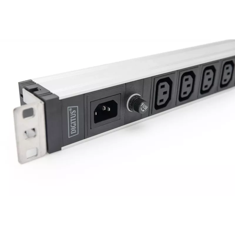 DIGITUS PDU de aluminio 1U para rack 9x C13 10A 230VAC 50/60Hz entrada IEC C14 fusible 10A