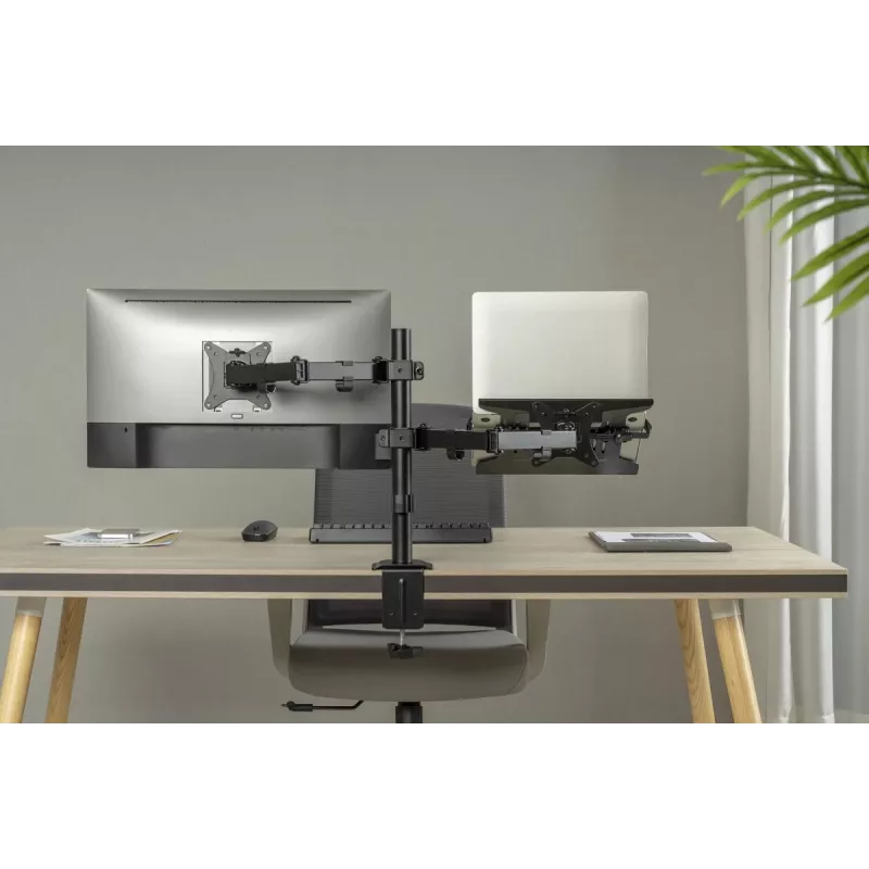 DIGITUS brazo para monitor con soporte para portátil 17-32 pulgadas, 9 kg máx. - pinza de mesa o pasacables