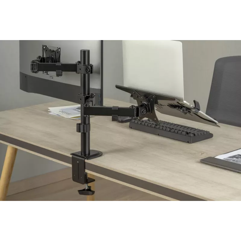 DIGITUS brazo para monitor con soporte para portátil 17-32 pulgadas, 9 kg máx. - pinza de mesa o pasacables