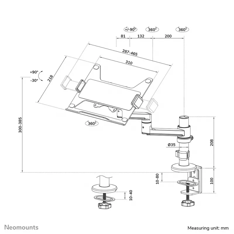Neomounts DS20-425BL1 Soporte de portátil brazo de monitor 11,6-17,3