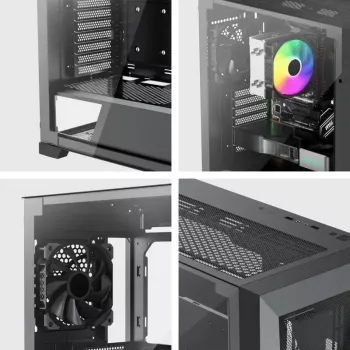 Caja semitorre PC XILENCE XG151 – negra, compatible con ATX/Micro-ATX/Mini-ITX, fuente de alimentación inferior, 2x bahías de 3,5