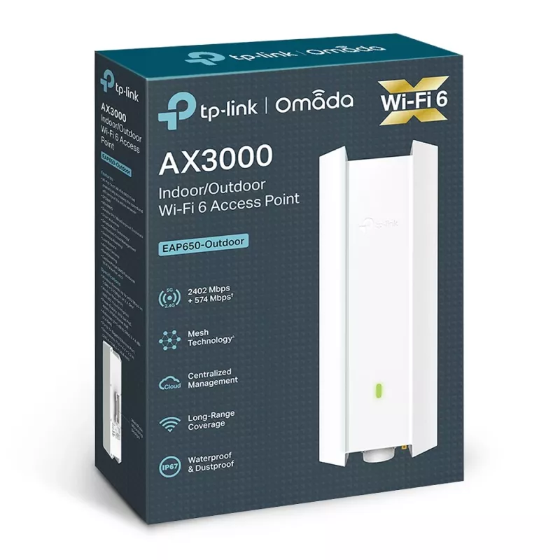 TP-Link Omada AX3000 Punto de acceso WiFi 6 para interior/exterior, 2.4 GHz, 5 GHz, 3000 Mbit/s, WPA, WPA-Enterprise, WPA2, WPA2-Enterprise, WPA3, WPA3-Enterprise, 10,100,1000 Mbit/s