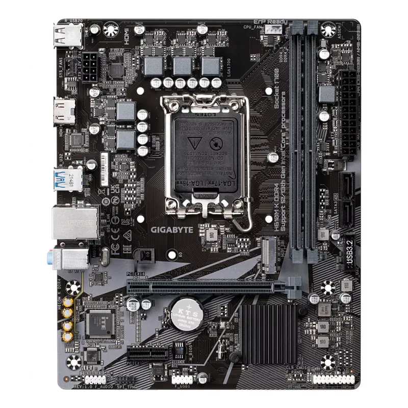 Placa base GIGABYTE H610M K DDR4 - compatible con CPUs Intel Core 14.ª gen., diseño de fases híbrido 3+1+1, hasta 3200 MHz DDR4, 1x PCIe 3.0 M.2, GbE LAN, USB 3.2 Gen 1
