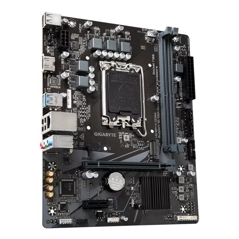 Placa base GIGABYTE H610M K DDR4 - compatible con CPUs Intel Core 14.ª gen., diseño de fases híbrido 3+1+1, hasta 3200 MHz DDR4, 1x PCIe 3.0 M.2, GbE LAN, USB 3.2 Gen 1
