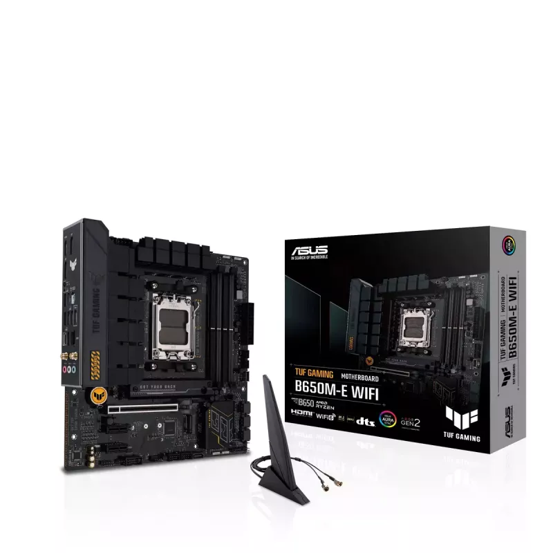 Placa base ASUS TUF GAMING B650M‑E WIFI, AMD B650, Socket AM5, micro ATX, DDR5, 4x DIMM, 128 GB, Wi‑Fi 6, Bluetooth 5.2