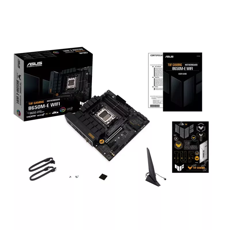 Placa base ASUS TUF GAMING B650M‑E WIFI, AMD B650, Socket AM5, micro ATX, DDR5, 4x DIMM, 128 GB, Wi‑Fi 6, Bluetooth 5.2