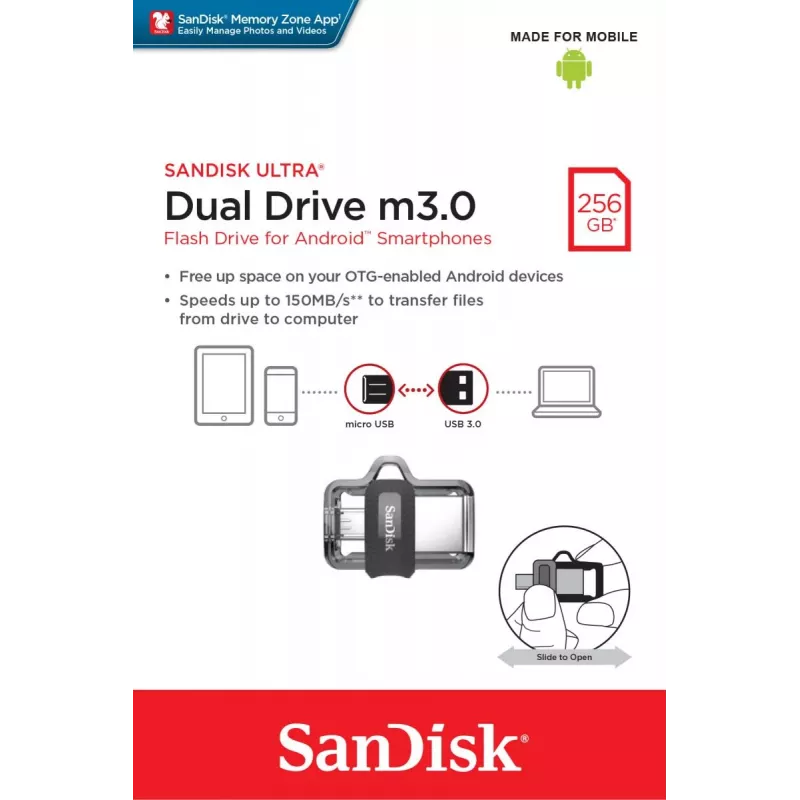 WESTERN DIGITAL SanDisk ULTRA DUAL DRIVE M3.0 - 256GB Memoria USB - micro-USB / USB 3.0