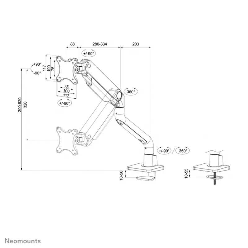 Brazo para monitor Neomounts DS70S-950BL1 17-49 inch - Muelle de gas - Fijación a mesa - Tope de 180°
