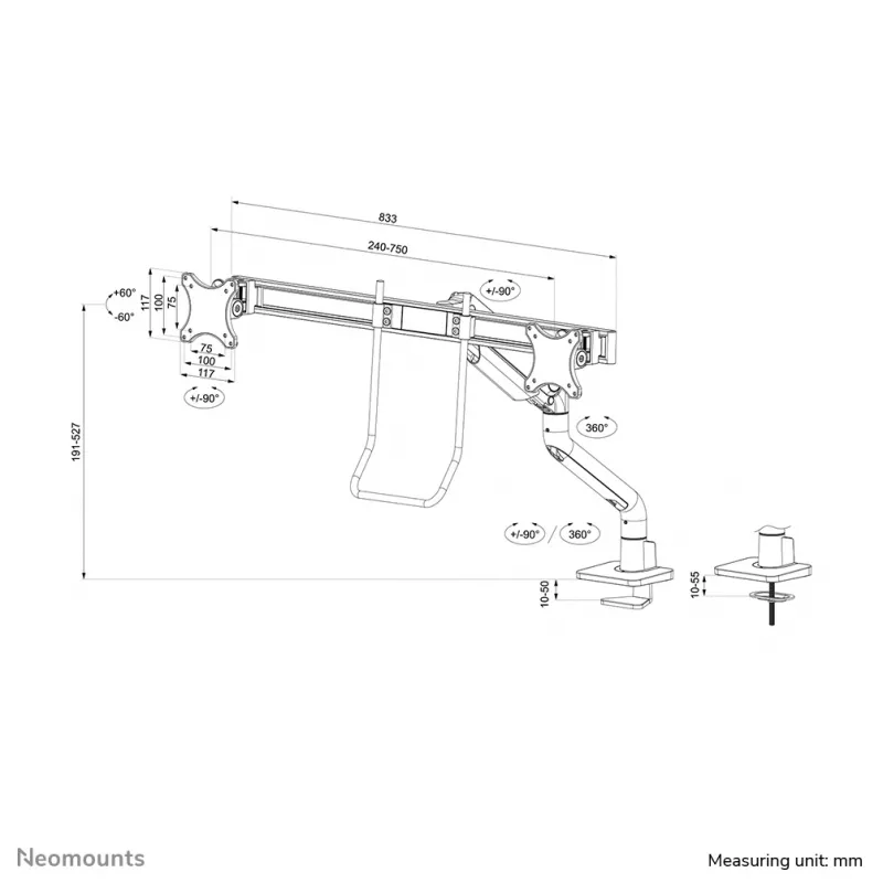 Brazo para monitor Neomounts DS75S-950BL2 17-32 inch - Muelle de gas - Topfix - Tope de 180°
