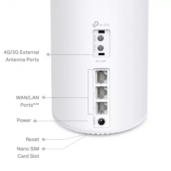 TP-Link 4G+ AX3000 Whole Home Mesh WiFi 6 Gateway, Blanco, Interno, Router Mesh, ≤20 dBm (2,4 GHz); ≤23 dBm (5 GHz), Banda dual (2,4 GHz / 5 GHz), Wi-Fi 6 (802.11ax)