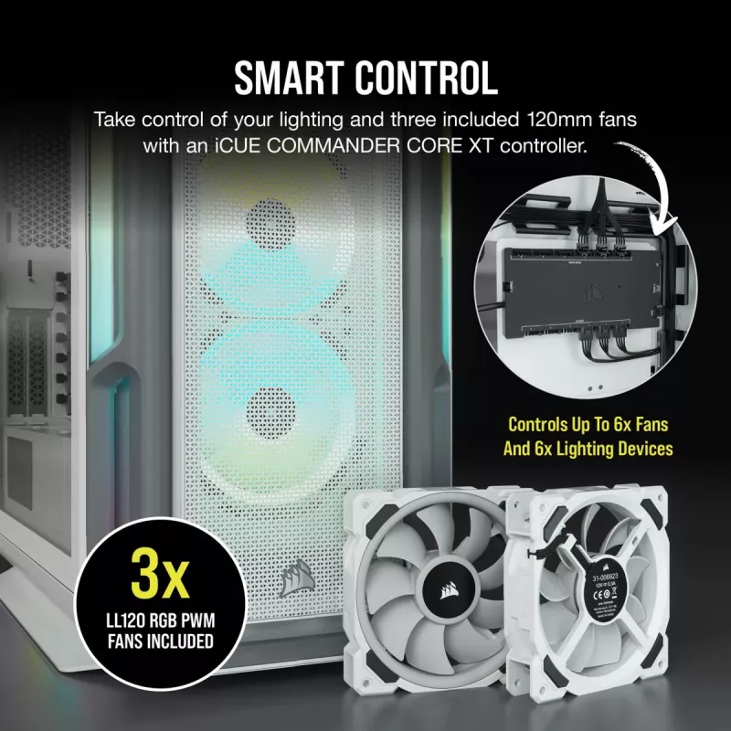 Caja de PC CORSAIR Mid-Tower ATX - iCUE 5000T - RGB cristal templado - blanca
