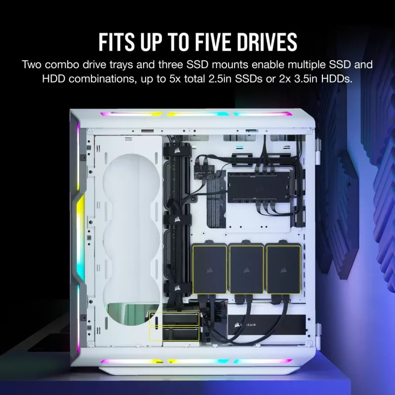 Caja de PC CORSAIR Mid-Tower ATX - iCUE 5000T - RGB cristal templado - blanca