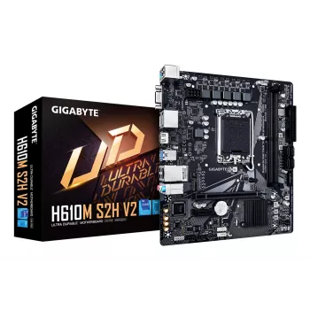 Placa base GIGABYTE H610M S2H V2 - Compatible con CPUs Intel Core 14.ª gen., VRM digital híbrido 4+1+1 fases, hasta 5600MHz DDR5, 1xPCIe 3.0 M.2, GbE LAN, USB 3.2 Gen 1