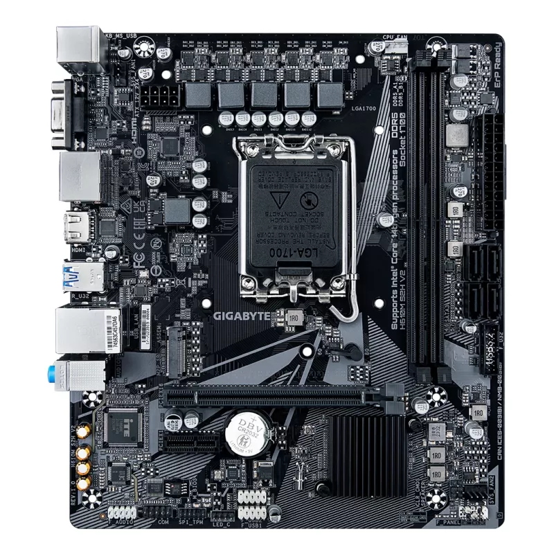 Placa base GIGABYTE H610M S2H V2 - Compatible con CPUs Intel Core 14.ª gen., VRM digital híbrido 4+1+1 fases, hasta 5600MHz DDR5, 1xPCIe 3.0 M.2, GbE LAN, USB 3.2 Gen 1