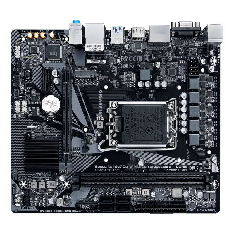Placa base GIGABYTE H610M S2H V2 - Compatible con CPUs Intel Core 14.ª gen., VRM digital híbrido 4+1+1 fases, hasta 5600MHz DDR5, 1xPCIe 3.0 M.2, GbE LAN, USB 3.2 Gen 1