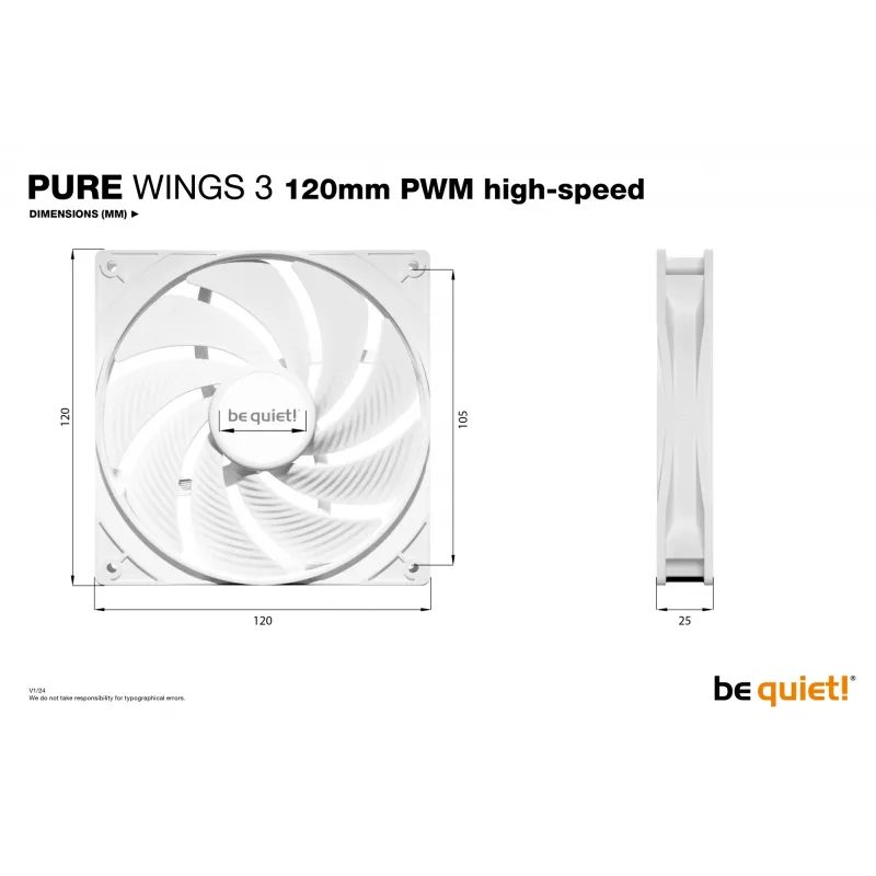 Ventilador para caja de PC be quiet Pure Wings 3 120mm PWM high-speed blanco 12 cm 1 unidad