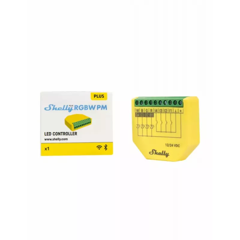 Shelly Plus RGBW PM luz inteligente inalámbrica verde amarillo